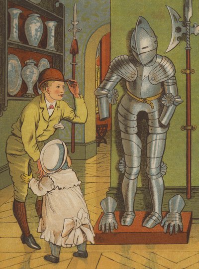 Paris: Mannen i rustning på Musee de Cluny (farge litho) av Thomas Crane