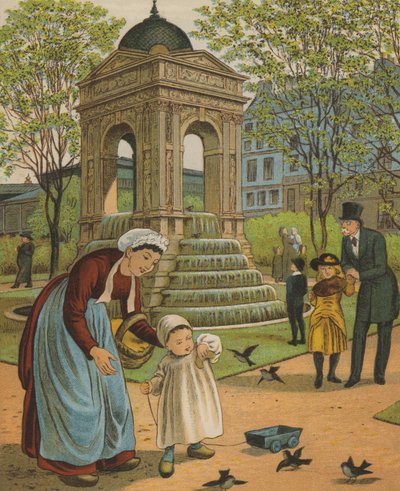 Paris: Fontaine des Innocents (farge litho) av Thomas Crane