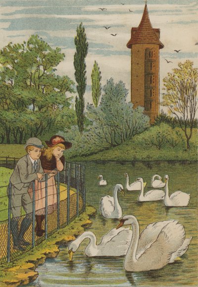 Paris: svanene (farge litho) av Thomas Crane