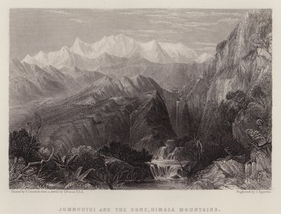 Jumnoutri og kjeglen, Himala-fjellene (farge litho) av Thomas Creswick