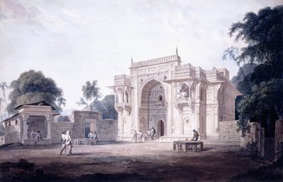 En port som fører til en moske, Chunargarh, Uttar Pradesh, S. 1789-90 av Thomas Daniell