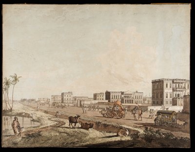 De nye bygningene ved Chouringhee fra utsikt over Calcutta, 1787 av Thomas Daniell