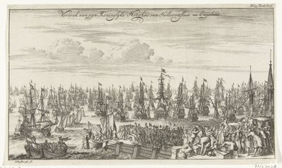 Vilhelm III's avgang fra Hellevoetsluis til England, 1688 Hans Kongelige Høyhets avgang fra Hellevoetsluis til England (tittel på objekt) av Thomas Doesburgh