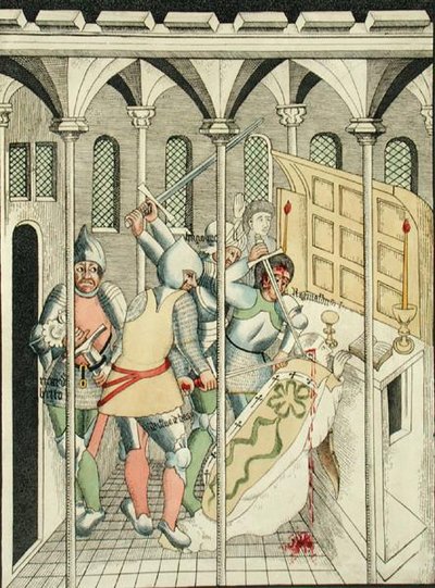 Mordet på St. Thomas a Becket (ca. 1118-70) ved Canterbury, fra Treenighetskapellet i Stratford Upon Avon av Thomas Fisher Hoxton