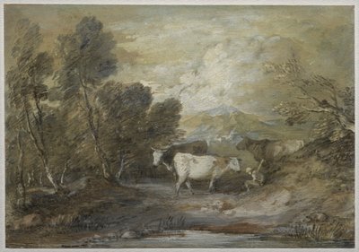 En gjeter med tre kyr ved en opplandsbasseng, midten av 1780-tallet. av Thomas Gainsborough