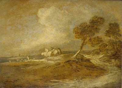 Et landskap med ryttere (olje på papir) av Thomas Gainsborough