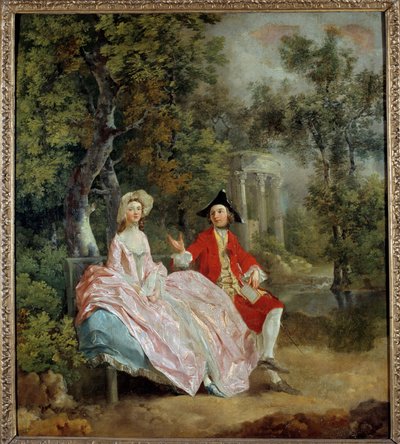 Samtale i en park: Thomas Gainsborough og kona Margaret Painting av Thomas Gainsborough (1727-1788) 1746 Søn. 0,73 x 0,68 m - Samtale i en park: Thomas Gainsborough og hans brud, Margaret. Maleri av Thomas Gainsborough (1727-1788) av Thomas Gainsborough