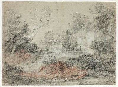 Landskap med bygninger ved en bekk av Thomas Gainsborough