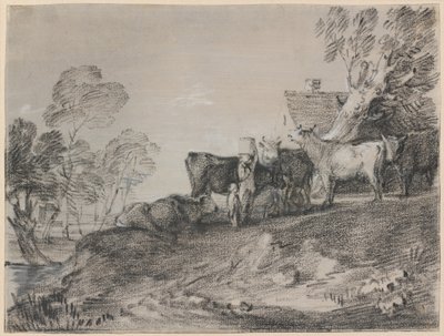 Landskap med storfe ved en hytte av Thomas Gainsborough