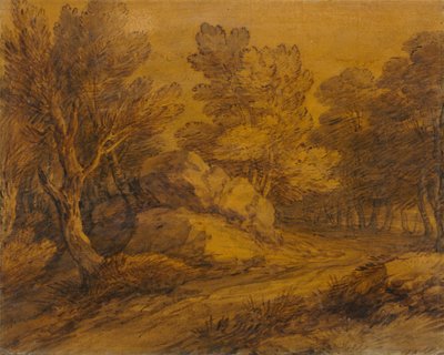 Scene med en vei som slynger seg gjennom en skog, ca. 1770. av Thomas Gainsborough