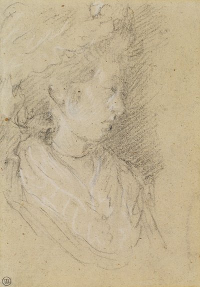 Studie av en kvinne i en Mob Cap (svart-hvitt kritt på vevd papir) av Thomas Gainsborough