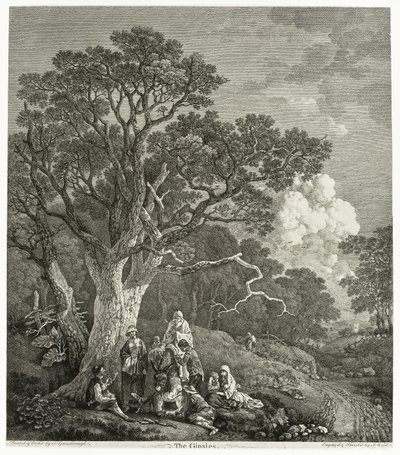 Skoglandskap med sigøynere samlet rundt et bål av Thomas Gainsborough
