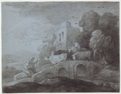 Skoglandskap med gjeter som driver storfe (etsing på papir) av Thomas Gainsborough