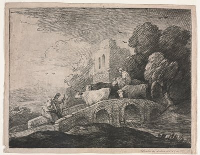 Skoglandskap med gjetere som driver storfe, 1779-1780. av Thomas Gainsborough