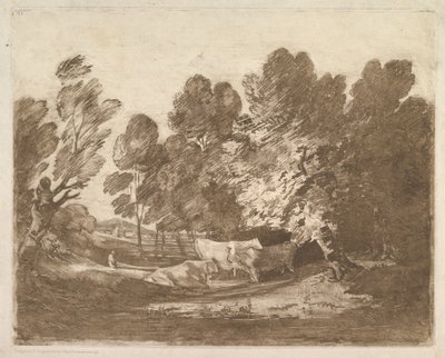 Skoglandskap med gjetere og kyr, 1. august 1797. av Thomas Gainsborough