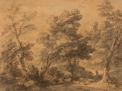 Skoglandskap med gjeter og sau av Thomas Gainsborough
