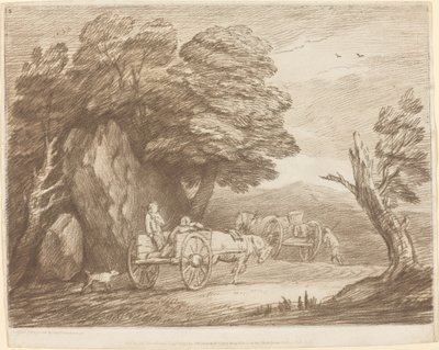 Skoglandskap med to landvogner og figurer av Thomas Gainsborough
