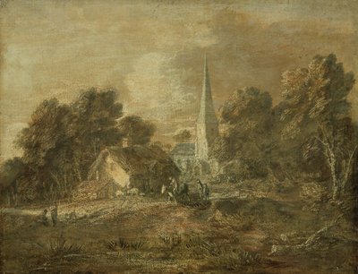 Skoglandskap med landsbyscene av Thomas Gainsborough