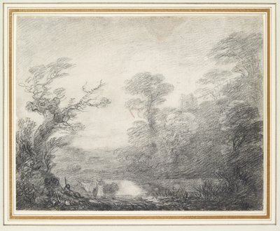 Skoglandskap med gjeter, kyr og kirketårn av Thomas Gainsborough