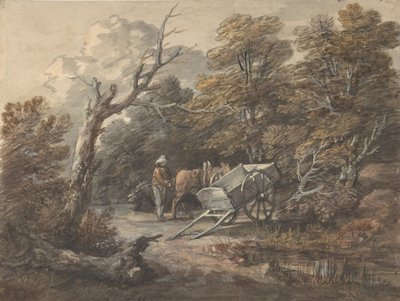 Skogsscene med en bonde, en hest og en vogn, ca. 1760. av Thomas Gainsborough