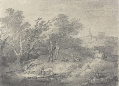 Skoger nær en landsby med kaninfangere og deres greyhounds av Thomas Gainsborough