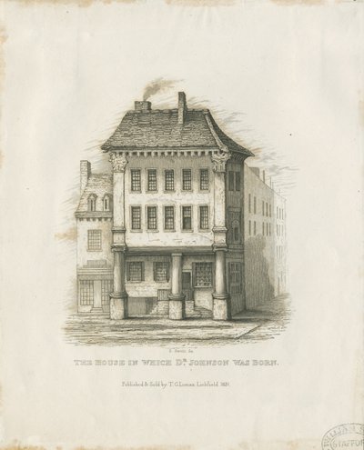 Lichfield - Fødested til Dr. Johnson: gravering (vignettert), nd [c 1831] (trykk) av Thomas George Lomax