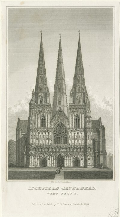 Lichfield Cathedral - West Front: gravering, nd [c 1833] (trykk) av Thomas George Lomax