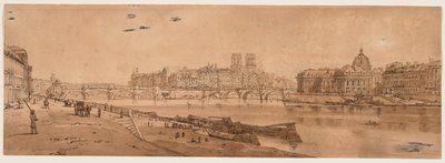Et utvalg av tjue av de mest pittoreske utsiktene i Paris: Utsikt over Pont Neuf, en del av Louvre, Notre Dame og College of Four Nations av Thomas Girtin