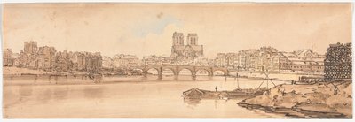 Et utvalg av tjue av de mest pittoreske utsiktene i Paris: Utsikt over Pont de la Tournelle og Notre Dame tatt fra Arsenal av Thomas Girtin