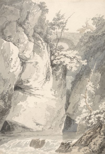På bredden av Lago di Como, ca. 1796 (vask over grafitt på papir) av Thomas Girtin