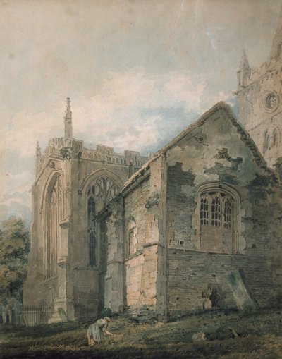 The Ancient Charnel House, Holy Trinity Church, Stratford-upon-Avon (akvarell over indikasjoner i grafitt, berørt med sivpennen) av Thomas Girtin