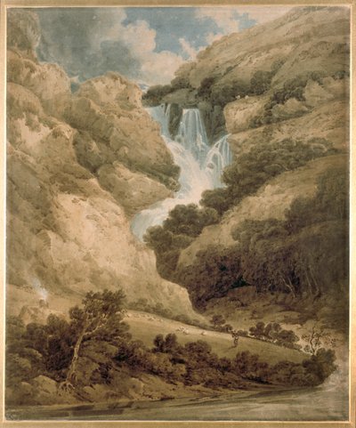 Gorge of Wathenlath med Falls of Lodore, Derwentwater, c1801 av Thomas Girtin