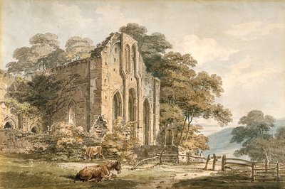Valle Crucis Abbey, Denbighshire, Nord-Wales (akvarell over blyant på hvitt vevd papir) av Thomas Girtin