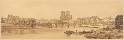 Utsikt over Pont de la Tournelle og Notre-Dame sett fra Arsenal: plansje 11 av Thomas Girtin