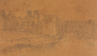 Utsikt over Pont St.Michel, tatt fra Pont Neuf, 1803 (studie for plate 4 fra Views in Paris) av Thomas Girtin