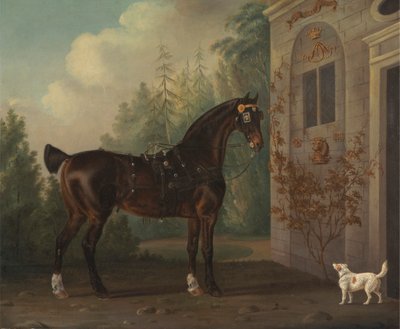 Lord Abergavennys Dark Bay vognhest med en terrier av Thomas Gooch