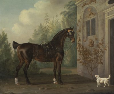 Lord Abergavennys Dark Bay vognhest med en terrier av Thomas Gooch