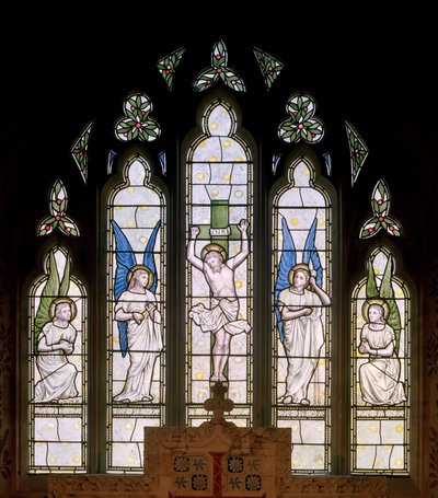 Hornblotton, St Peter, James Powell & Sons, Thomas G Jackson, East Window, Crucifixion & Angels, 1874 av Thomas Graham Jackson
