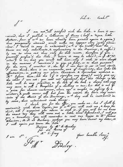 Brev fra Thomas Gray angående utgaven av hans poetiske stykker, c1753, 1840 av Thomas Gray