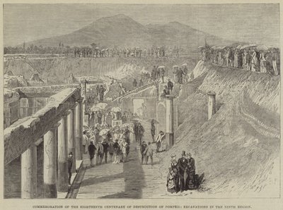 Markering av det attende århundre for ødeleggelsen av Pompeii, utgravninger i den niende regionen av Thomas Harrington Wilson