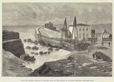 The sene Storms, Breach in the Sea Wall on the Strand at Youghal, Irland av Thomas Harrington Wilson