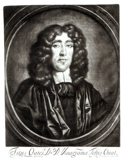 Portrett av Titus Oates (1649-1705) gravert av R. Thompson av Thomas Hawker