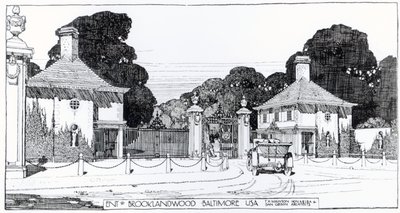 Inngang til Brooklandwood, Baltimore, USA, fra Thomas Mawsons "The Art and Craft of Garden Making" av Thomas Hayton Mawson