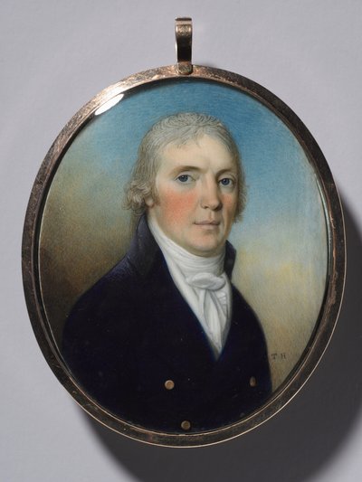 Miniatyrpar: Portrett av en mann og portrett av en kvinne som bærer en miniatyr, ca. 1780. av Thomas Hazlehurst