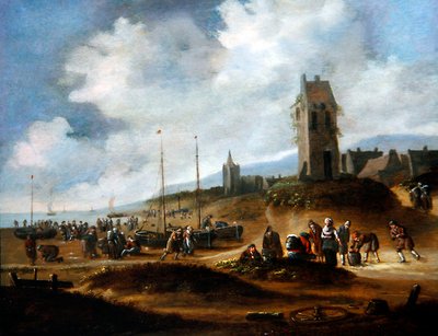 En utsikt over Egmond med fiskere som selger fangsten sin av Thomas Heeremans