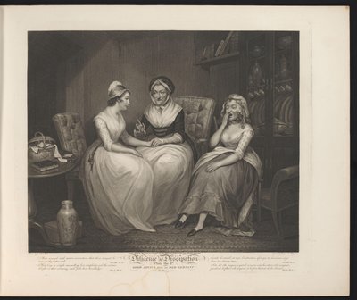 Servitrisen henvender seg til hushjelpene Plate 2. Gode råd fra en gammel tjener til de unge Dyd og utskeielser (serietittel) Diligence & Dissipation (serietittel på objekt) av Thomas Hellyer