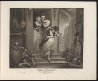 Dissolute Maid Is Expelled from the House Plate 5. The Wanton turn'd out of Doors for Misconduct (tittel på objekt) Virtue and Debauchery (serietittel) Diligence & Dissipation (serietittel på objekt) av Thomas Hellyer
