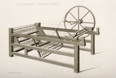The Spinning Jenny, oppfunnet av James Hargreaves i 1764, 1835 av Thomas Henry Nicholson