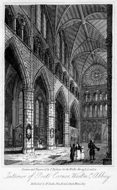 Interiør i Poets Corner, Westminster Abbey, London, 1817. av Thomas Higham