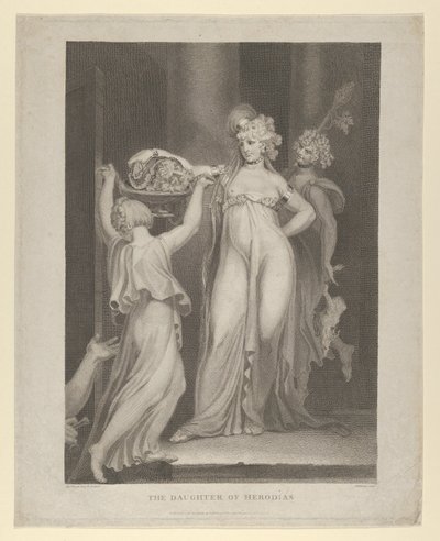 Datteren til Herodias Salome mottar hodet til døperen Johannes, Matteus 14:10-11..., 1798. av Thomas Holloway